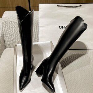 Black Elegant Women's High Quality Mid-Heel Over-The-Knee High Heels